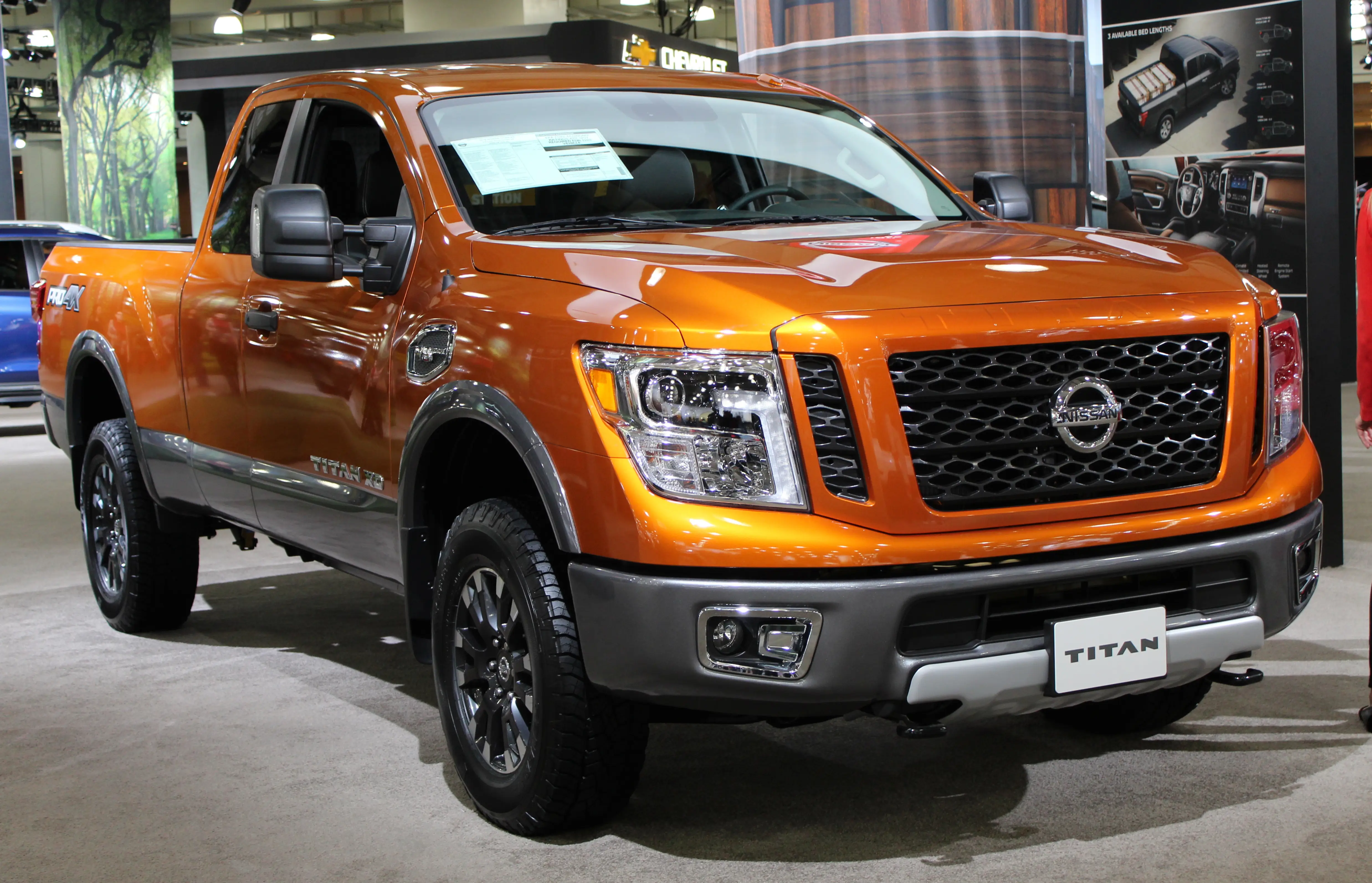 Front view of a 2019 Nissan Titan XD Pro-4X pickup truck