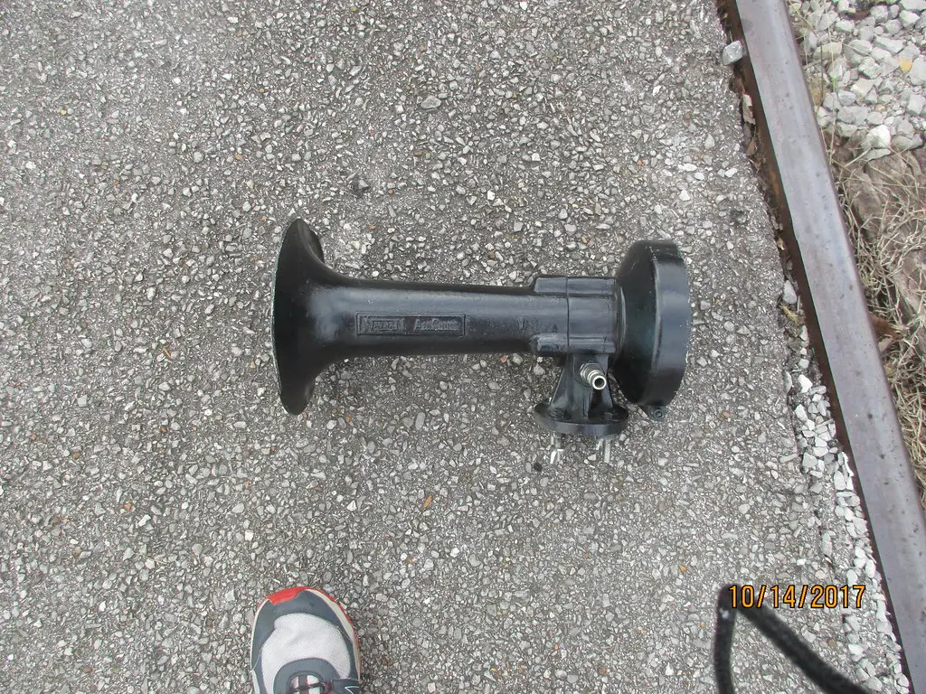 Nathan AirChime train horn cluster mounted on a locomotive