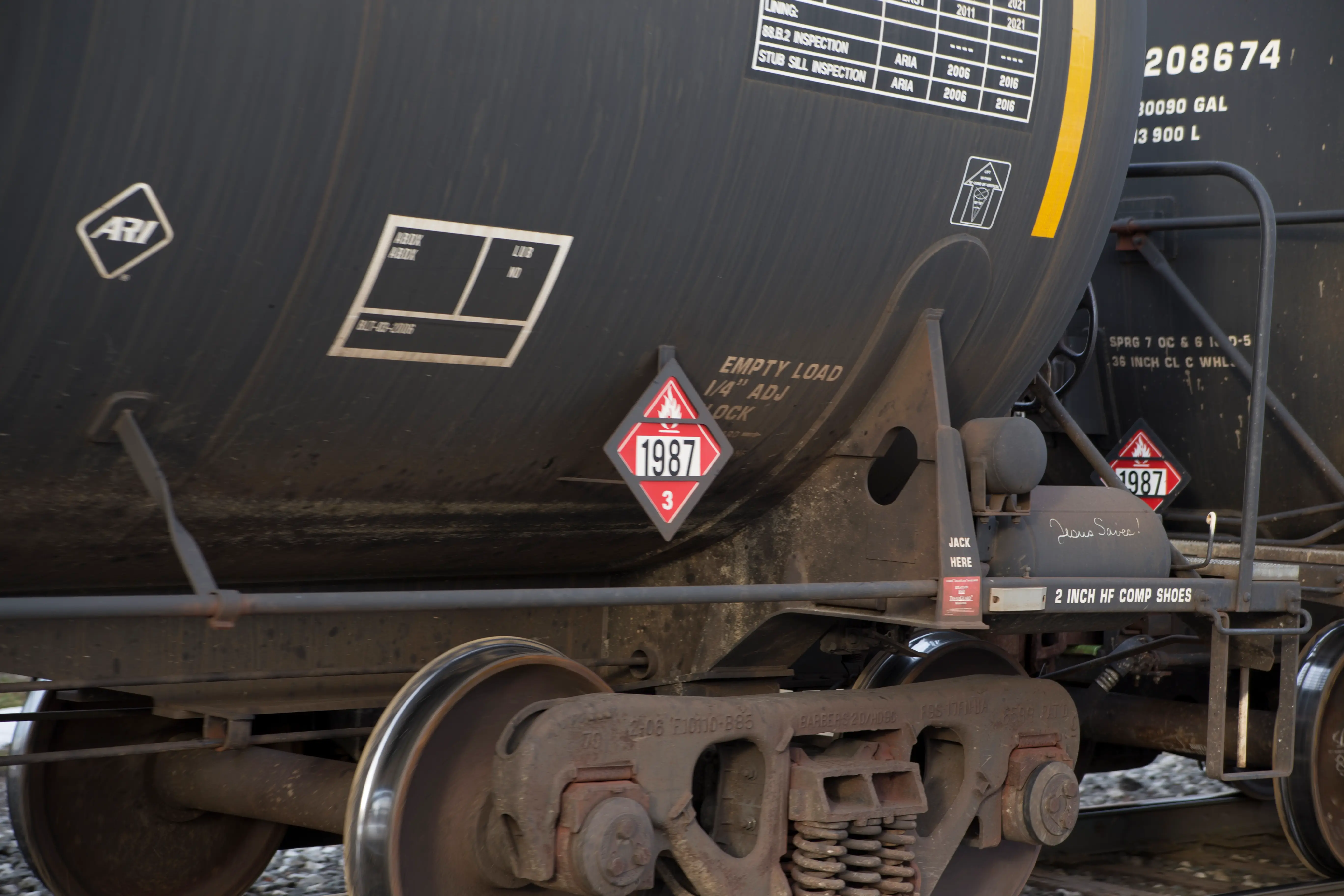 Steel railroad tank car on a siding in Conneaut, Ohio