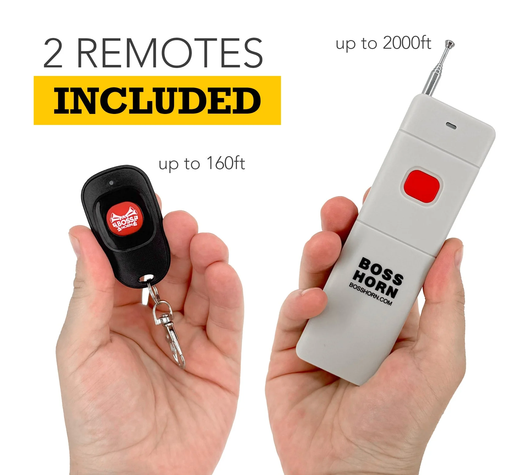 Standard and long-range wireless remotes for the BossHorn Extreme Series