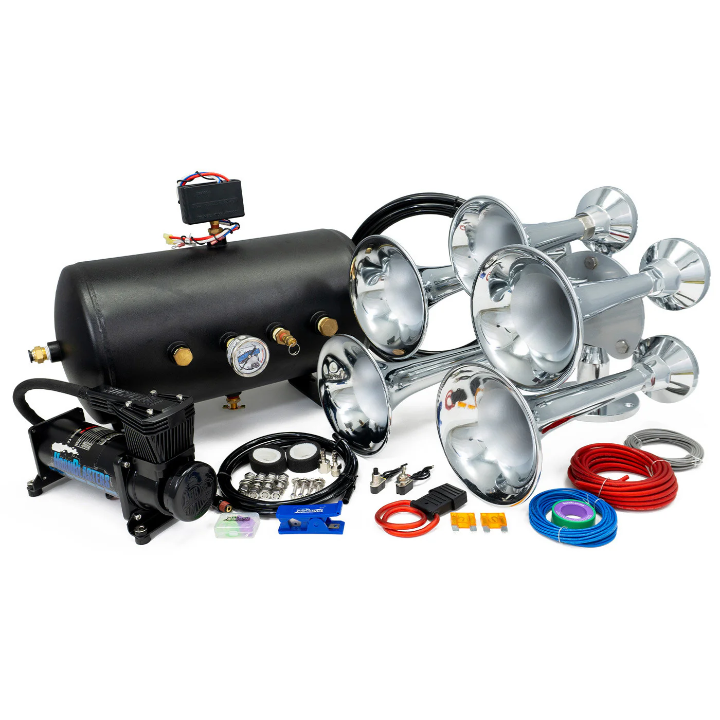 Admiral 544K kit contents — 5-chime brass horn, 5-gallon tank and HB-1NM compressor