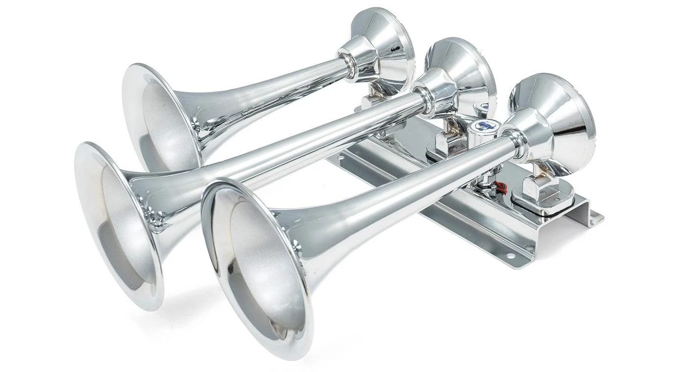 Flatlaw three-bell folded-flat horn detail