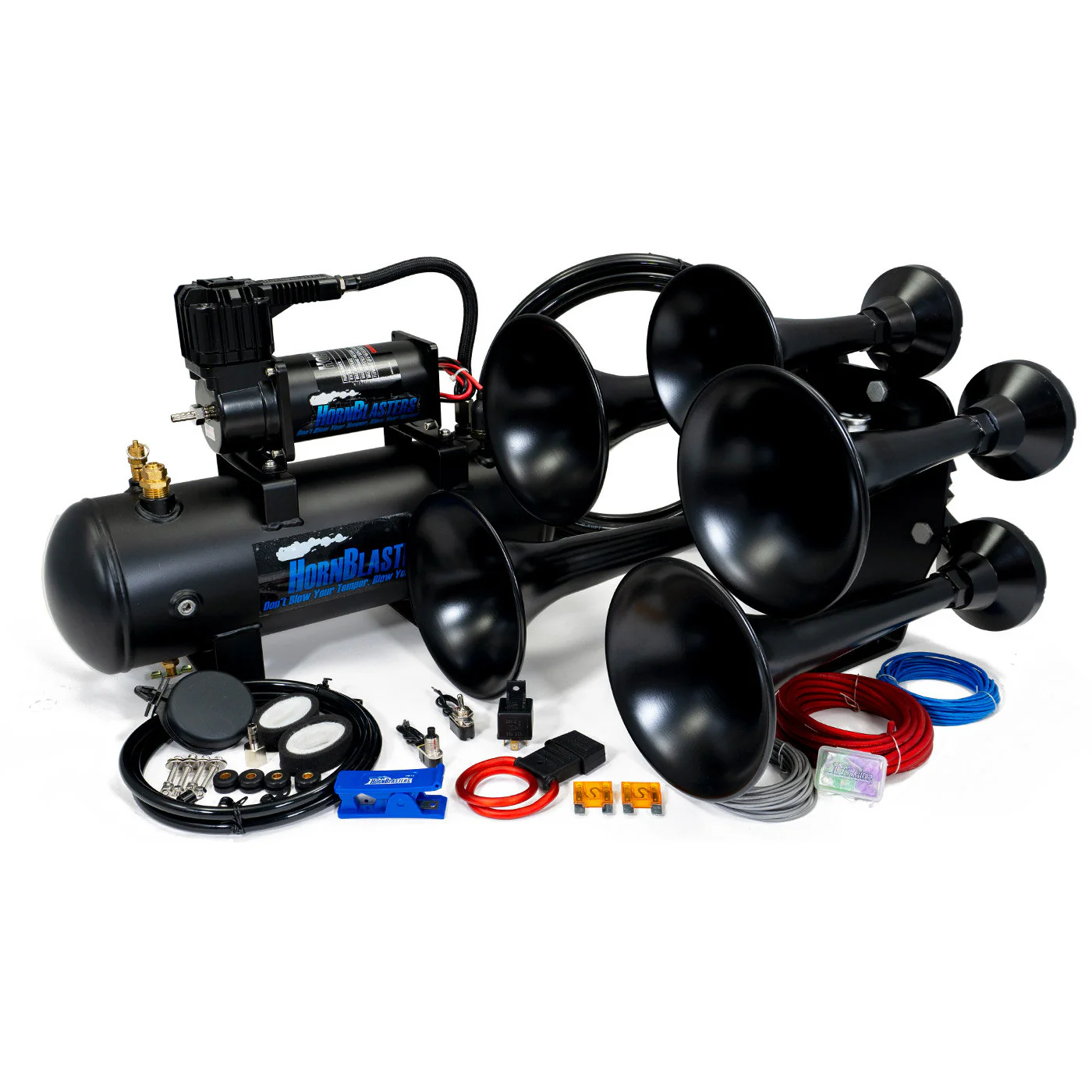 HornBlasters Katrina 228H complete kit with blacked-out 5-chime horn and 2-gallon air system