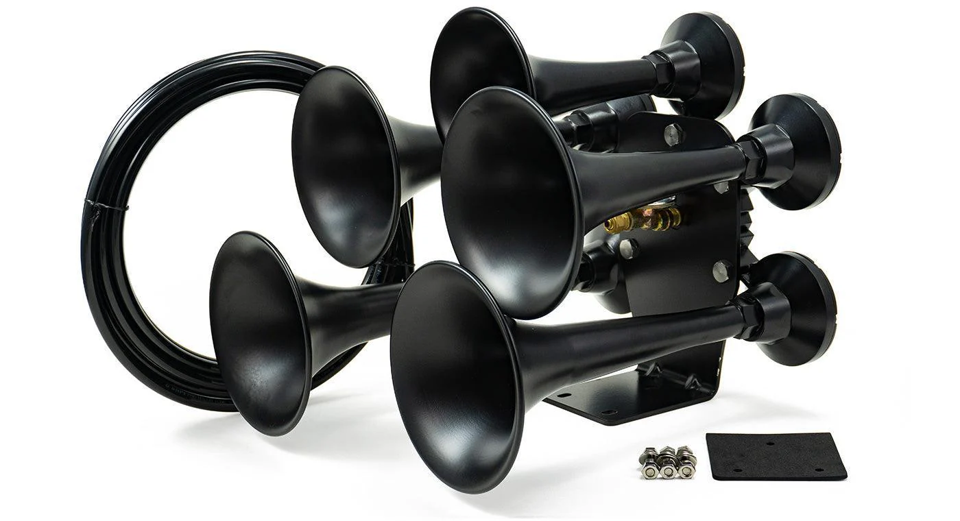Katrina five-chime blacked-out metal train horn detail