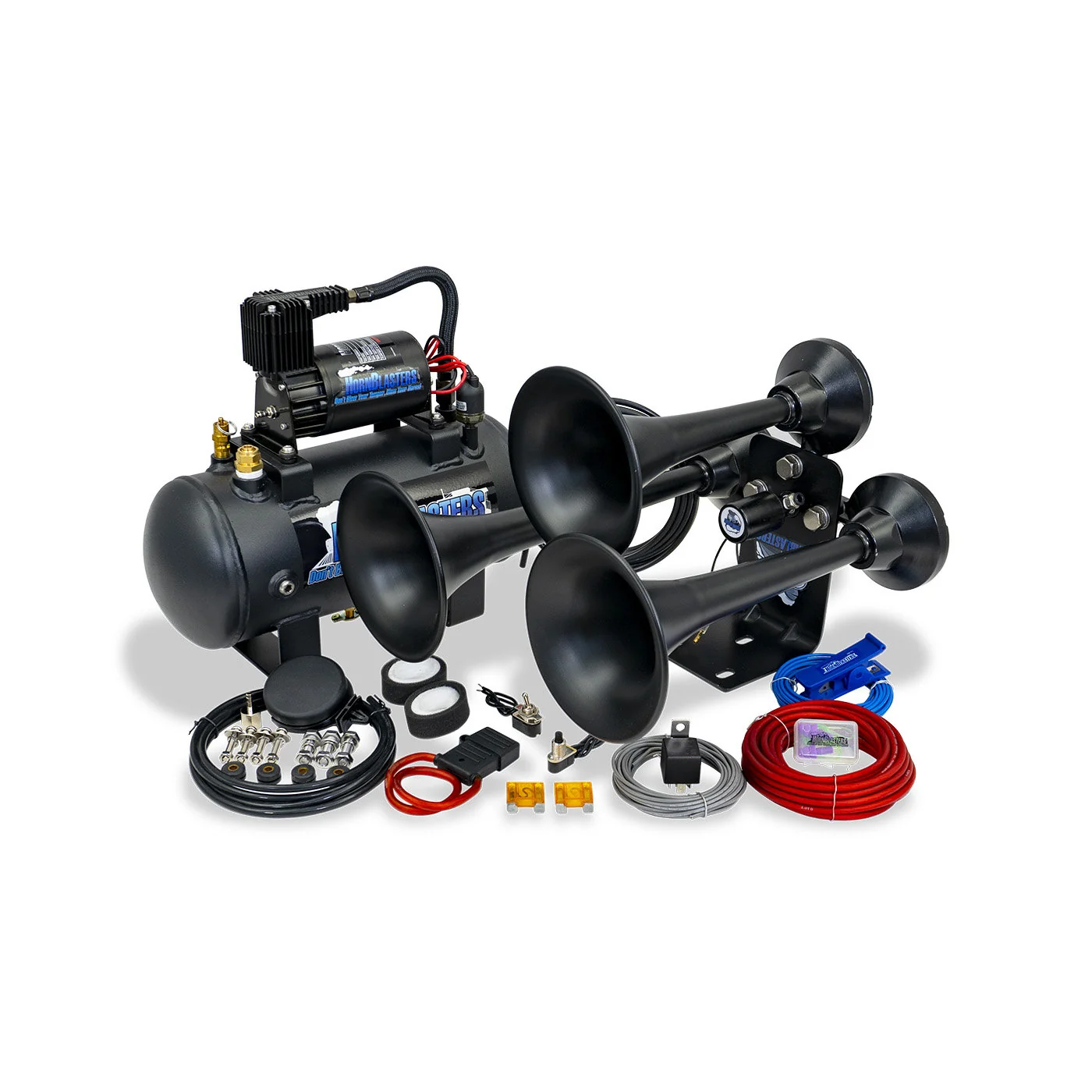 HornBlasters Mini Outlaw 127H train horn kit in Stealth Black with compressor, 1.5-gallon tank, wiring and hardware
