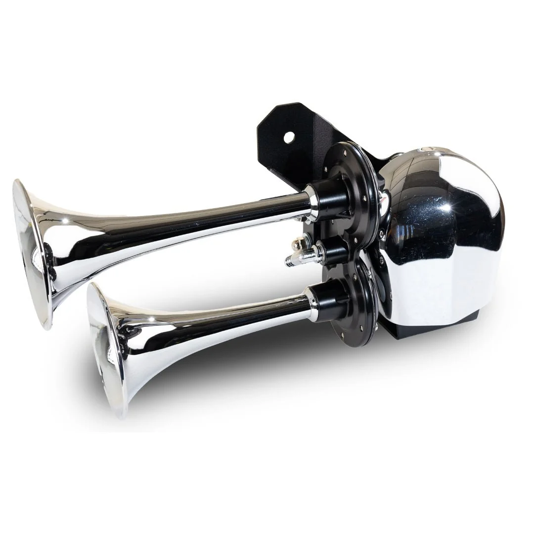 Kleinn HOGKIT-1 chrome dual air horn kit with direct-drive compressor and mounting bracket