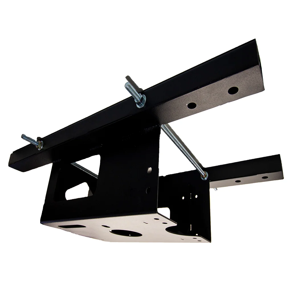 Kleinn USTL-10 spare tire location bracket — black powder-coated steel cradle with winch flange hole