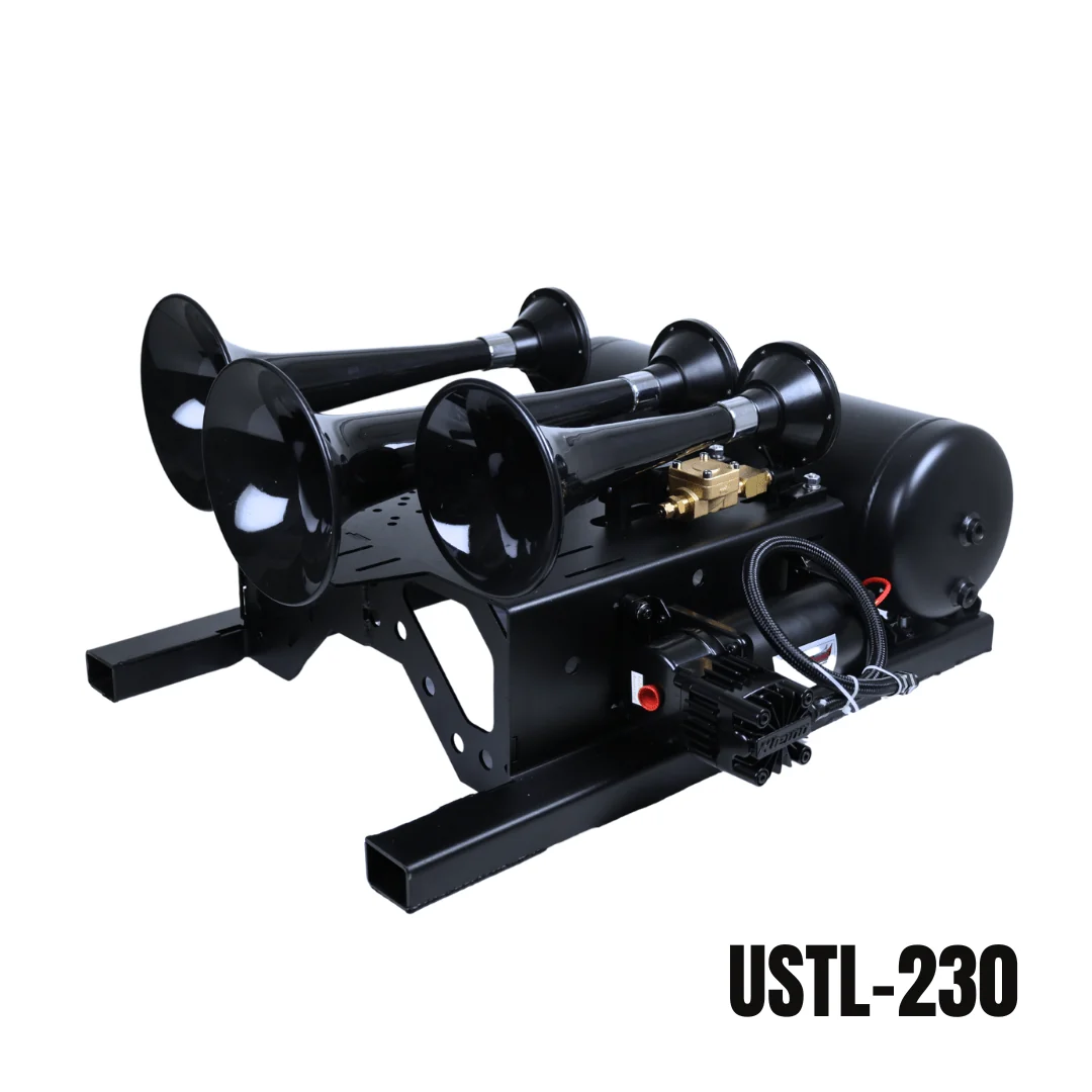 Kleinn USTL-230 kit — Model 230 triple horns, 6350RC compressor and 3-gallon tank on the spare tire location bracket