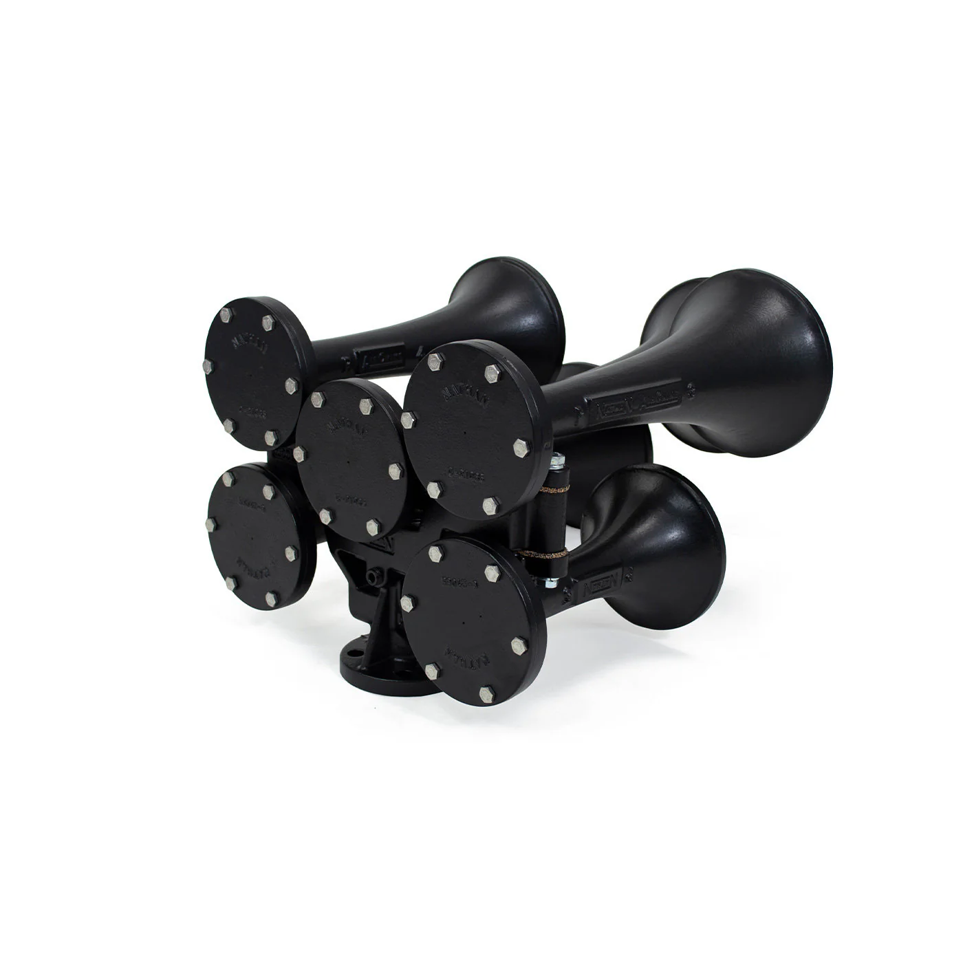 Nathan AirChime P5 rear view showing sand-cast aluminum manifold and 1/2-inch NPT air inlet