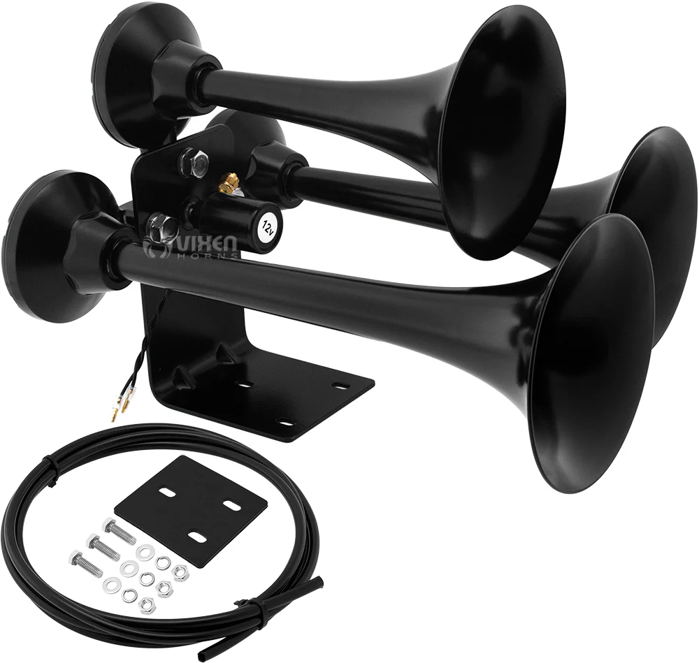 Vixen Horns VXH3318B triple trumpet train air horn in black