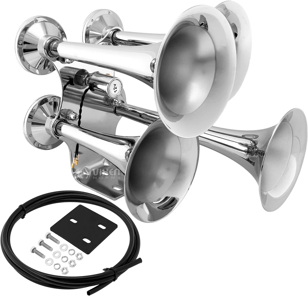 Vixen Horns VXH4318 chrome-plated four-trumpet train air horn with 12V solenoid