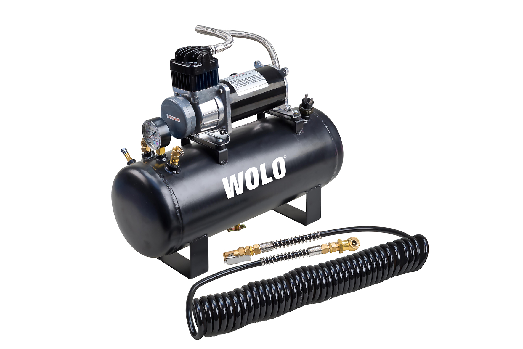 Wolo 858 onboard air system with 2.5-gallon tank and compressor, recommended air source for the 837