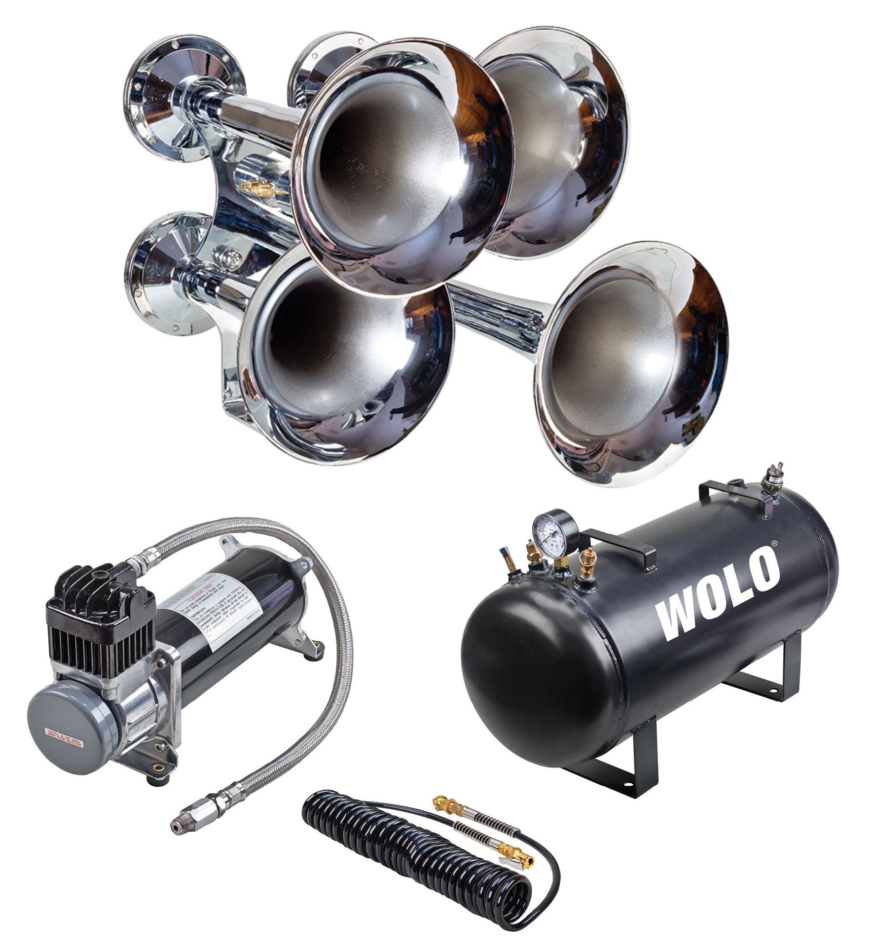 Wolo Quadraphonic Express PRO 877-858 four-trumpet chrome train horn kit