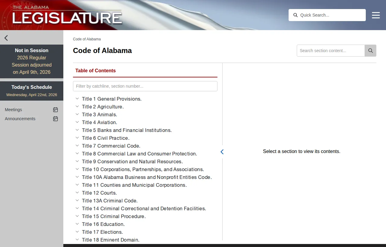 Screenshot of the official statute page at alison.legislature.state.al.us