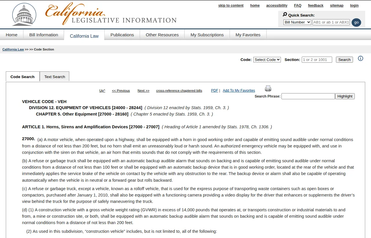 Screenshot of the official statute page at leginfo.legislature.ca.gov