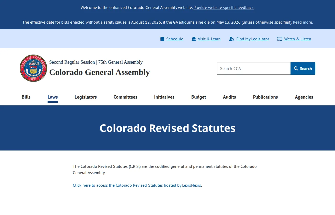 Screenshot of the official statute page at leg.colorado.gov