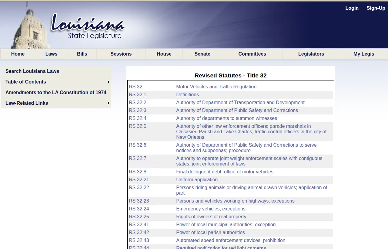 Screenshot of the official statute page at legis.la.gov
