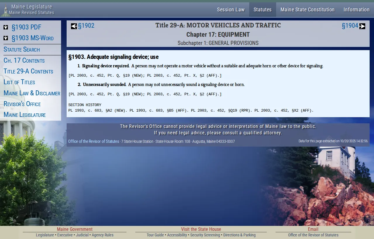Screenshot of the official statute page at legislature.maine.gov