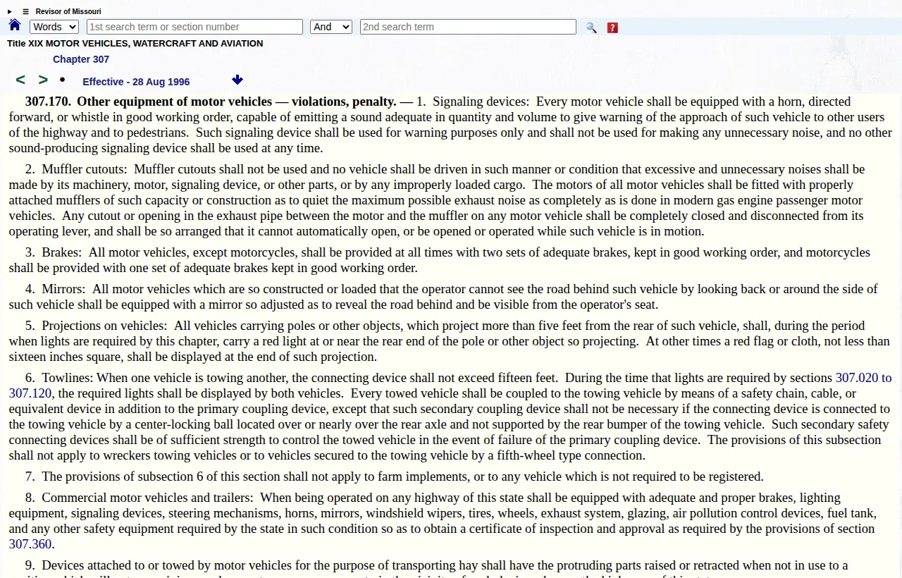 Screenshot of the official statute page at revisor.mo.gov