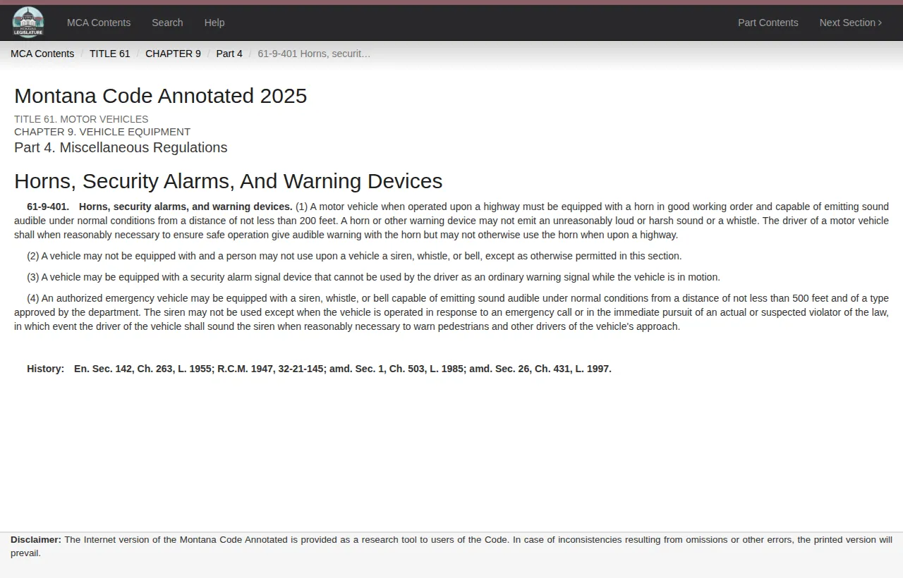 Screenshot of the official statute page at mca.legmt.gov