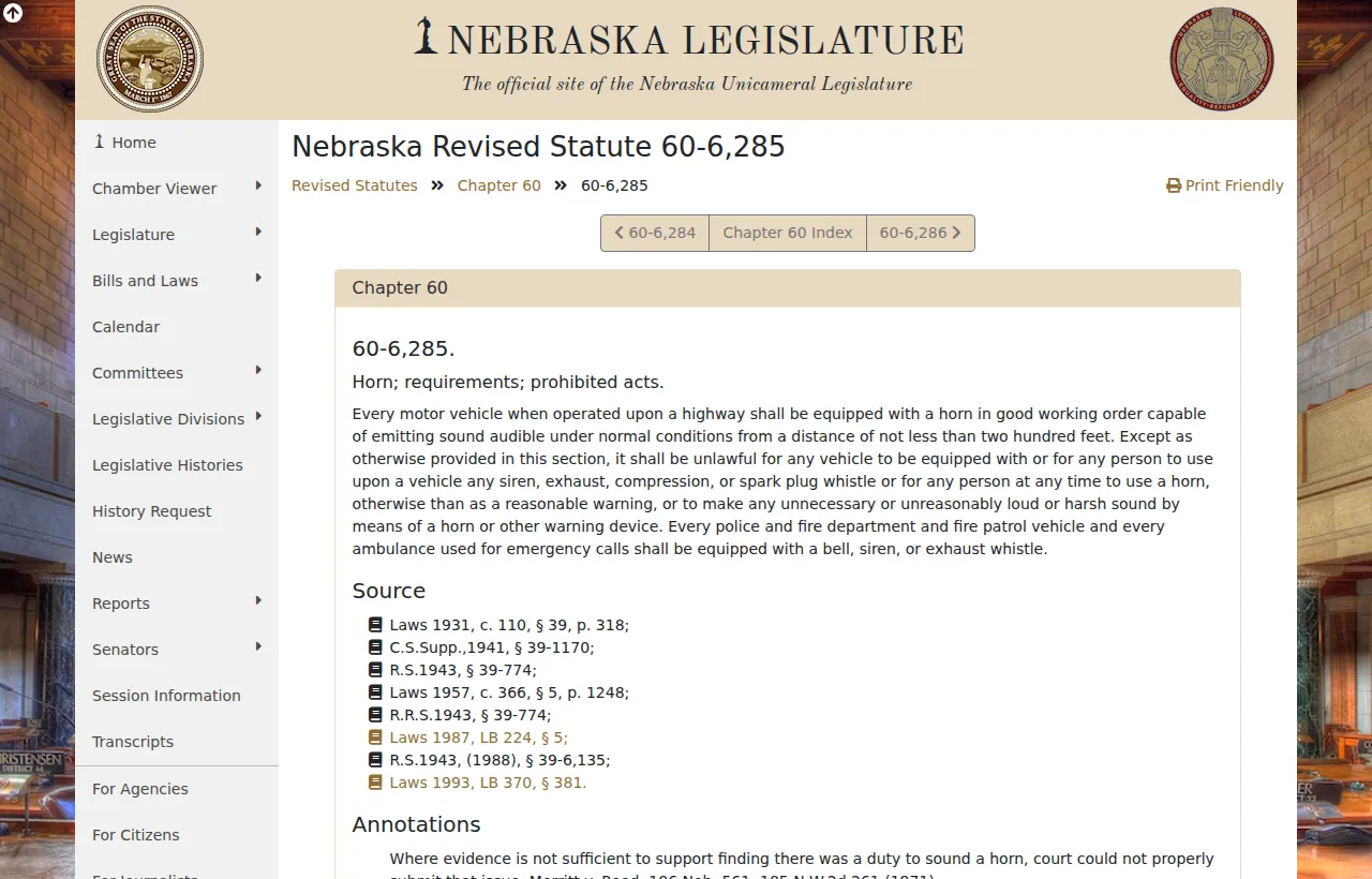 Screenshot of the official statute page at nebraskalegislature.gov