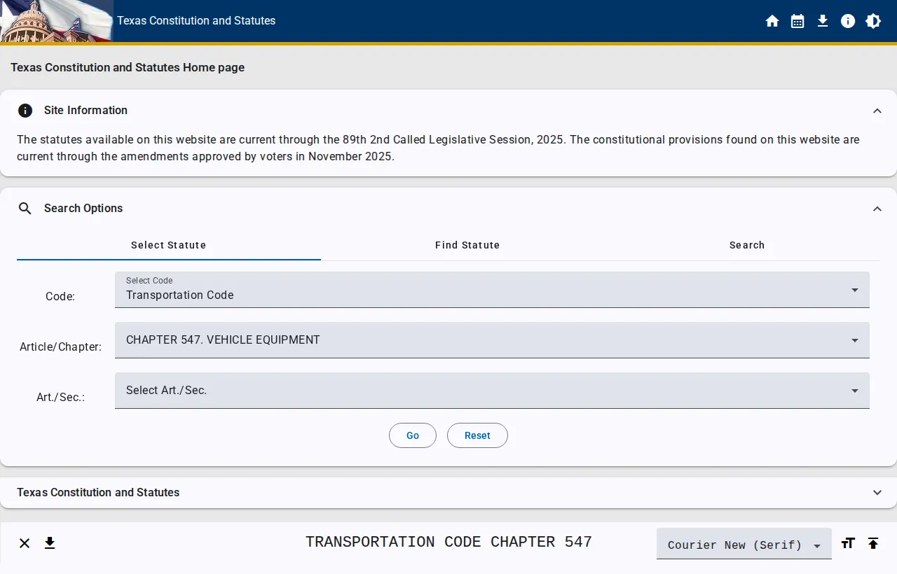 Screenshot of the official statute page at statutes.capitol.texas.gov