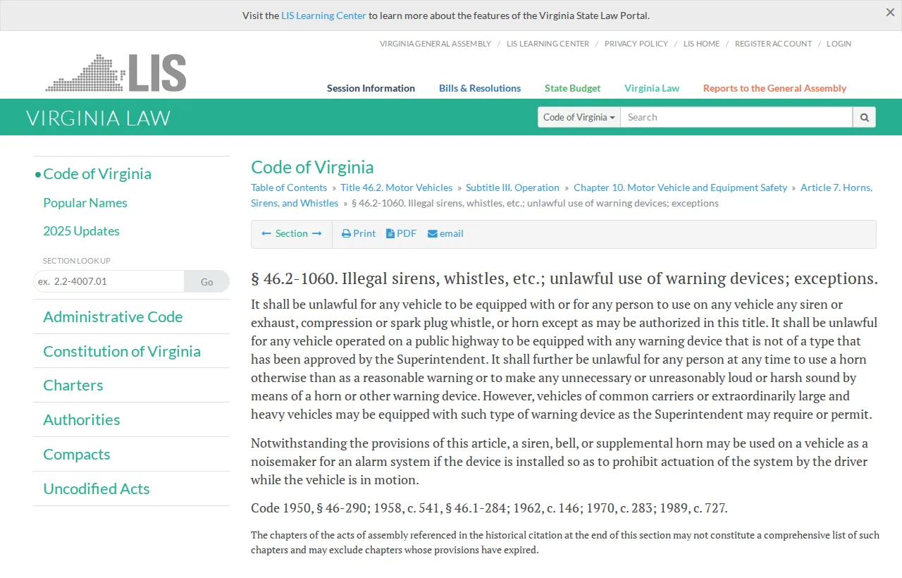 Screenshot of the official statute page at law.lis.virginia.gov